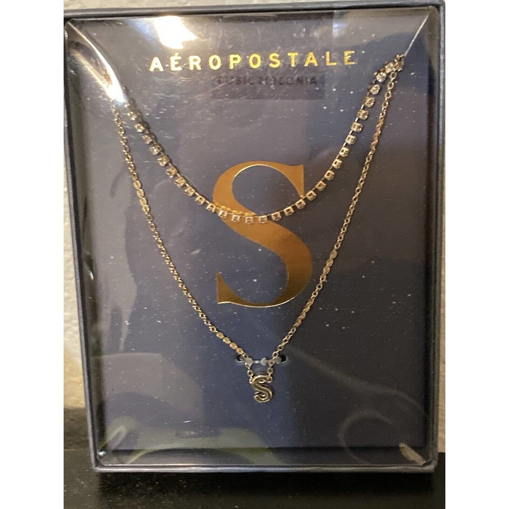 Aeropostale Double Strand Initial S necklace Gold Chain Cubic Zirconia $30
